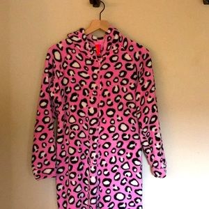 Hooded Leopard Print Feet Pajamas